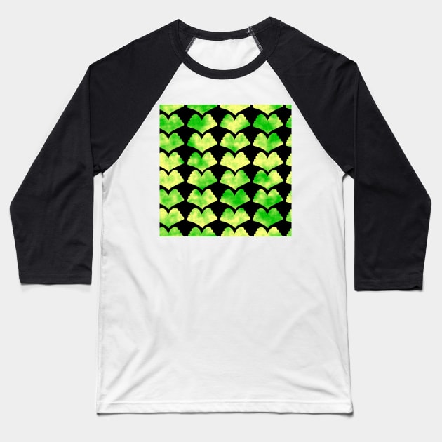 Ginkgo Leaves Green and Yellow on Black 5748 Baseball T-Shirt by ArtticArlo